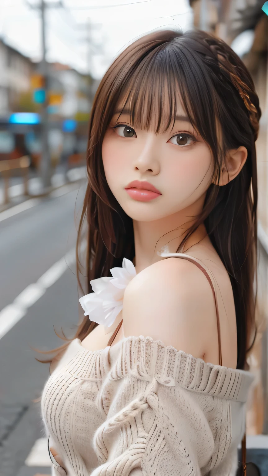 sexy big breasts、18 year old beautiful girl sexy and cute looks and cute, Beautiful and sexy face、The strong wind blows the hair in front of my face、Metallic pink long French braid hair with cute and sexy eyes hidden by long bangs