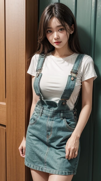 dungarees skirt light green thin flower pattern , big breast