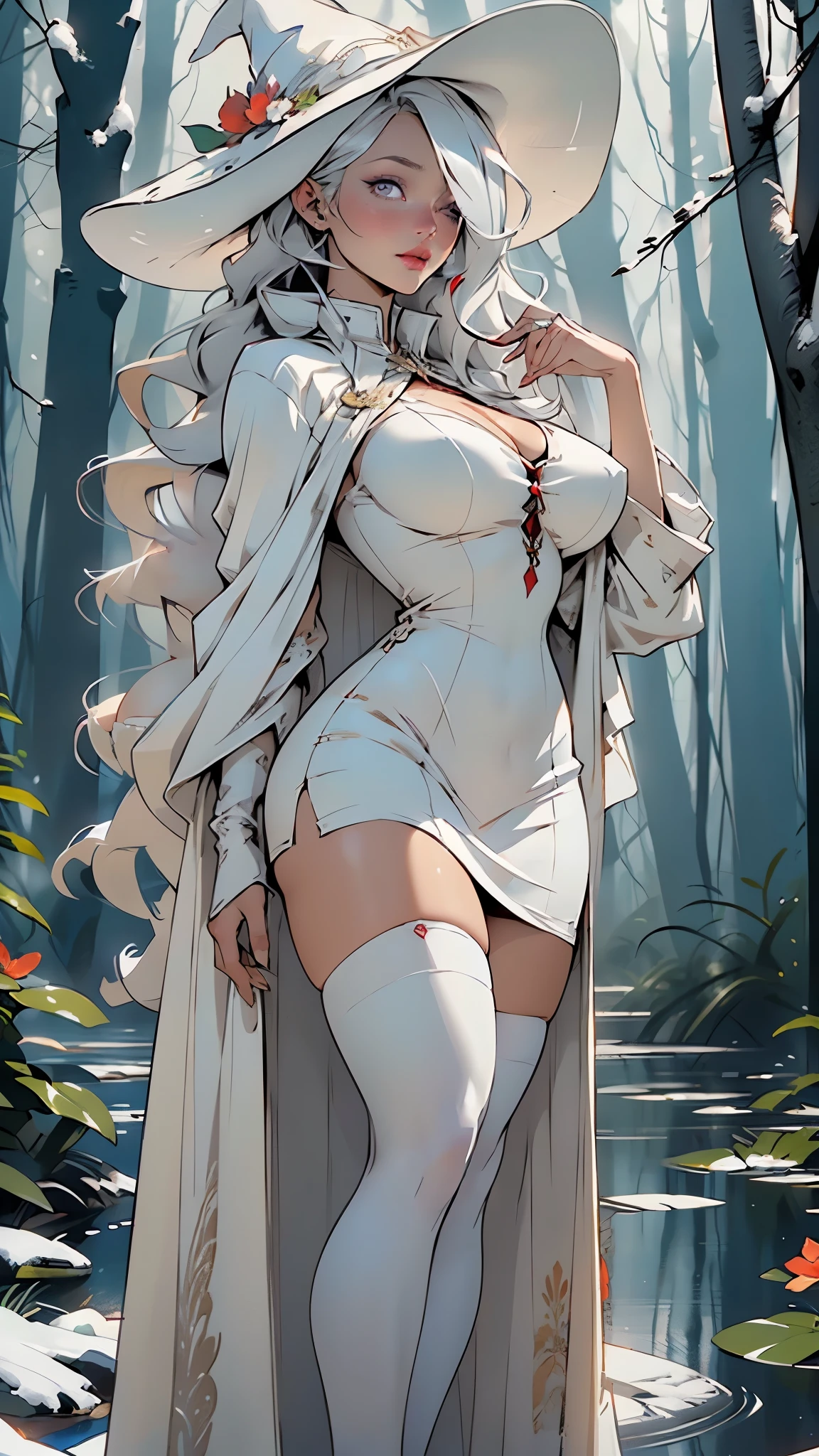 Japanese girl,ultra detail,perfect body, night, (dark forest:1.5), big boobs, (full moon), (full body), (nude), (kimono), nsfw,sexy, (dark vibes:1.2), (horror:1.5), white hair, (creepy smile), glowing red eyes, holding knife