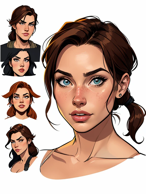 Personagem Lara croft omagem de desenho animado de uma mulher .cartoon style illustration, estilo de arte dos desenhos animados, estilo de arte dos desenhos animados, digital illustration style, design de personagens altamente detalhado, arte digital detalhada fofa, City fan art, Design de personagens de retrato, beautiful digital illustration, retrato de alta qualidade, Arte em quadrinhos, mulher jovem.  expression of sexual desire white background