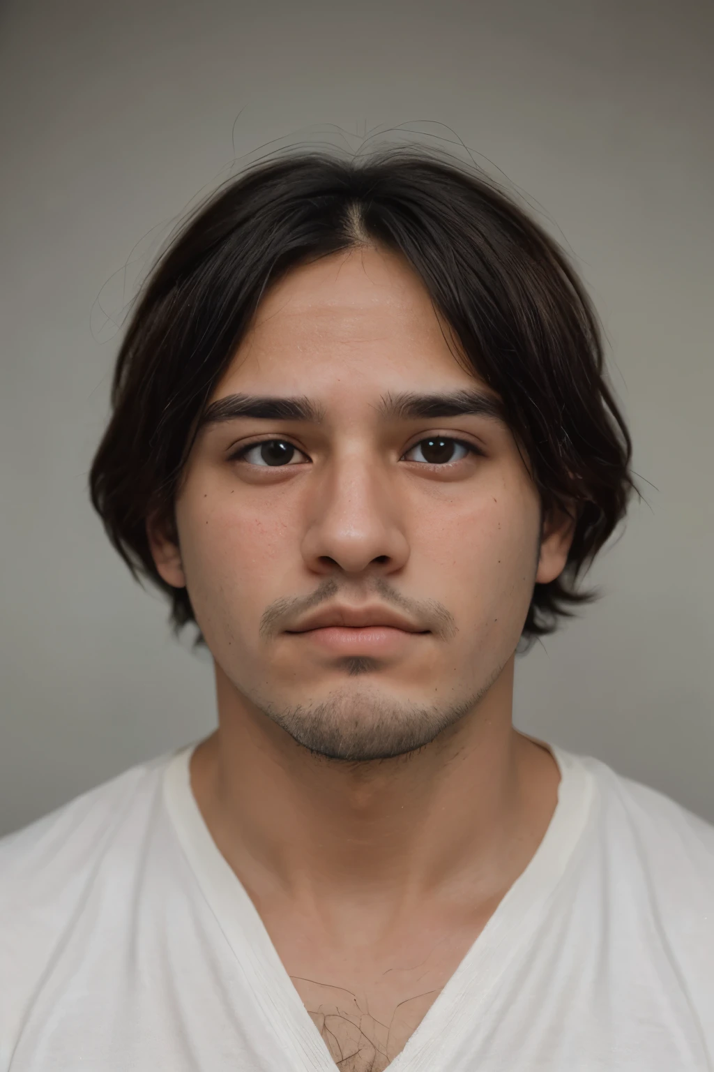 20 year old man face, cabello negro y corto, barba frondosa y abundante , ojeras marcadas