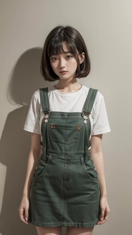 dungarees skirt green thin flower pattern , big breast