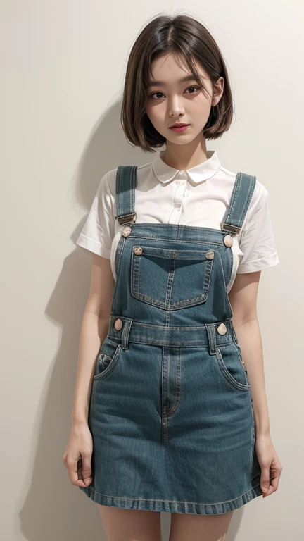 dungarees skirt white with green thin flower pattern , big breast