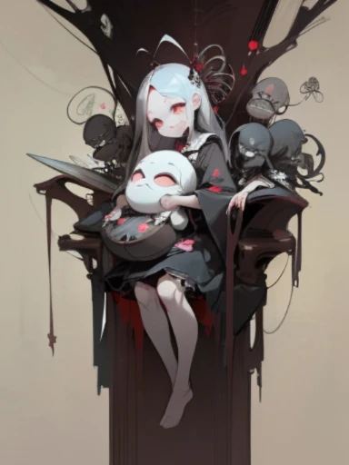 (,(masterpiece), (High resolution), (super delicate), (masterpiece: 1.2, highest quality), scribble, nightmare, doll-like face, cartoon style, rough sketch, Comic style illustration, Japanese painting, full body,(snap shot), flat illustration, creepy appearance, unique atmosphere、Insect world