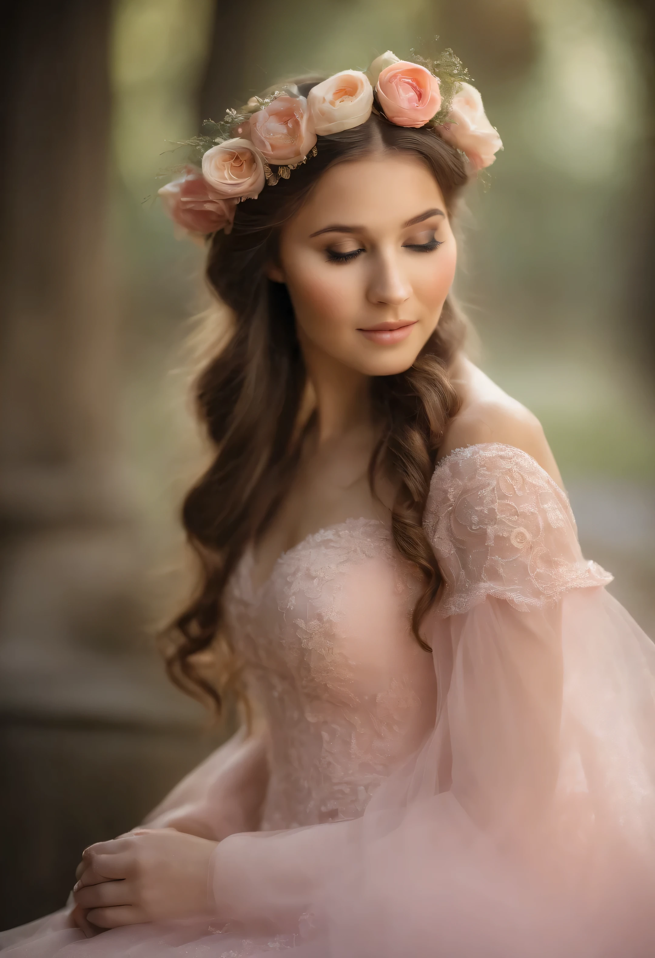 {{A age girl}} dressed in a flowing pink princess-style gown, her full body in view as she meets the camera's gaze with confidence. This is a {((whimsical and delightful))}-inspired image that captures {((the youthful exuberance and charm))} of the girl's presence. The environment/background should be {((a magical and enchanting scene))} to create {((a sense of wonder and fantasy))}. The image should be in the style of a {((cinematic composition))}, incorporating elements of {((soft lighting and vibrant colors))}. The medium telephoto shot, captured with a {((70mm))} lens, will provide {((a flattering and intimate perspective))}. The lighting should be {((soft and ethereal))}, emphasizing {((the girl's radiant expression and the dreamlike atmosphere))}. The desired level of detail is {((moderate))} with a {((standard resolution))} resolution, highlighting {((the girl's elegant attire and captivating presence))}. The goal is to create {((a captivating and enchanting))} image that transports viewers into {((a fairy-tale world of magic and beauty))}.