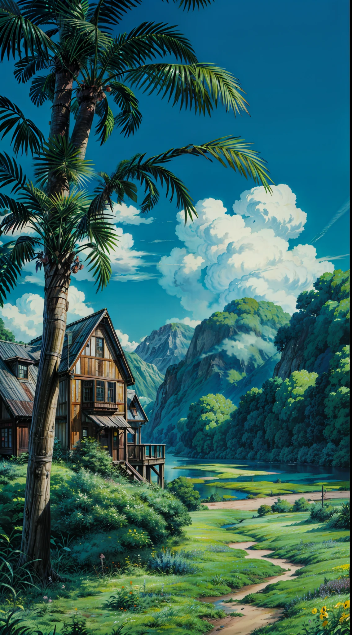 a painting of a banana tree in a field, studio ghibli anime screenshot, studio ghibli movie scene, studio ghibli environment, from the studio ghibli film, miyazaki film, still from studio ghibli, screenshot from the anime film, studio ghibli aesthetic, akira toriyama studio ghibli, no human,  studio ghibli film, miyazaki movie scene, studio ghibli movie still, snail, 4k hd,, beautiful art uhd 4 k, a beautiful artwork illustration, no people, beautiful digital painting, highly detailed digital painting, beautiful digital artwork, detailed painting 4 k, very detailed digital painting, rich picturesque colors, gorgeous digital painting, no human