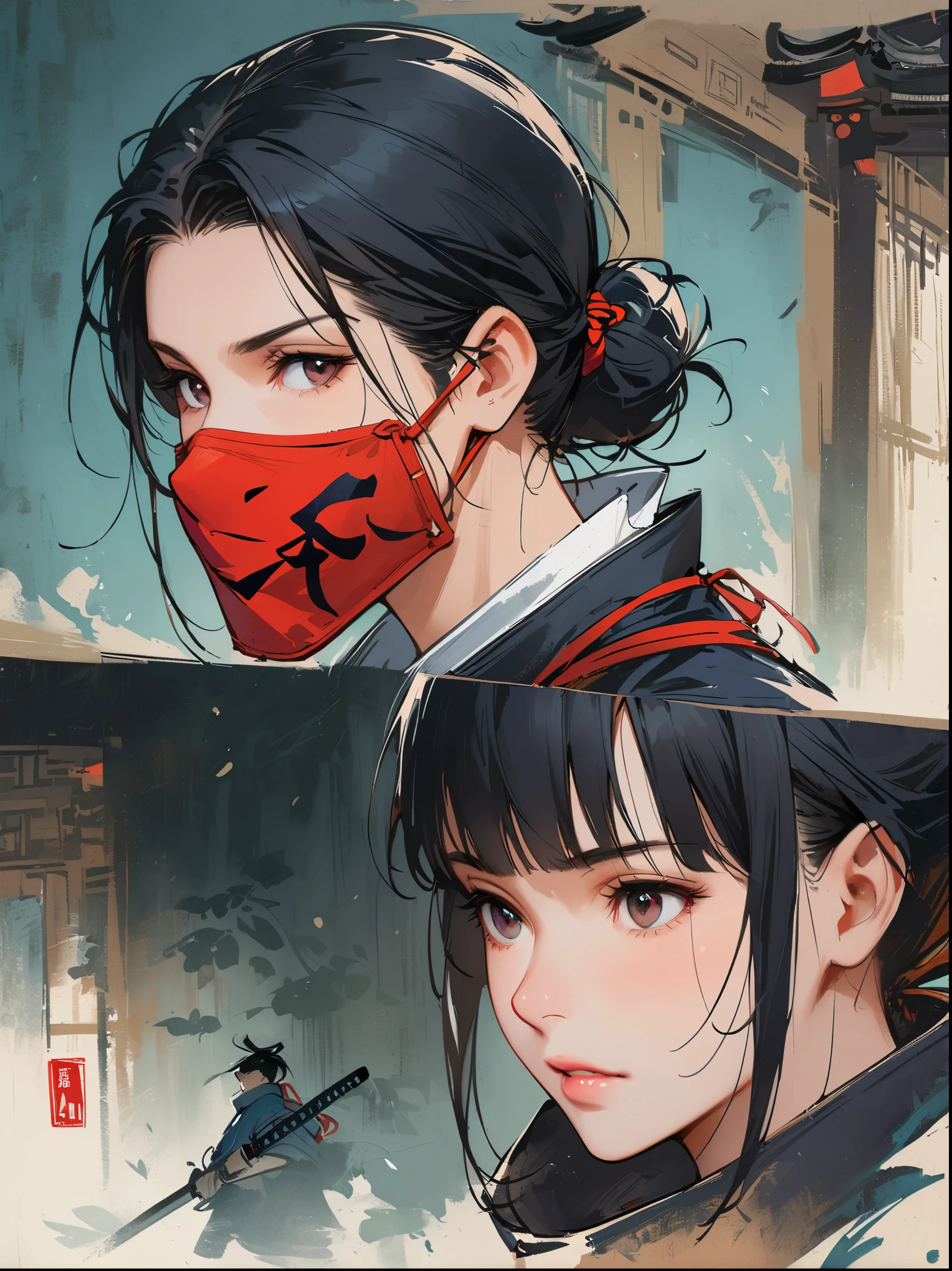 Nezuko and Tanjiro Kamado, realistic image, with dedinido details, 8k resolution, realistic textured skin, HD high definition, Komatsu no Yaiba style dress, Tanjiero capa ver, Nezuko, Dark Brown Cape, Japanese pink kimono, Expression of Joy --auto