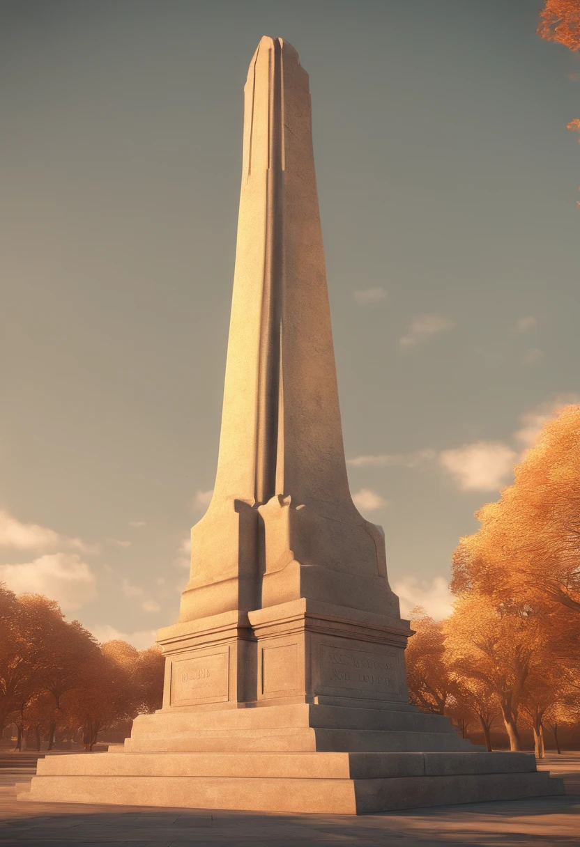 a man stands with his back to the monument in the past 1890., warm colors,
