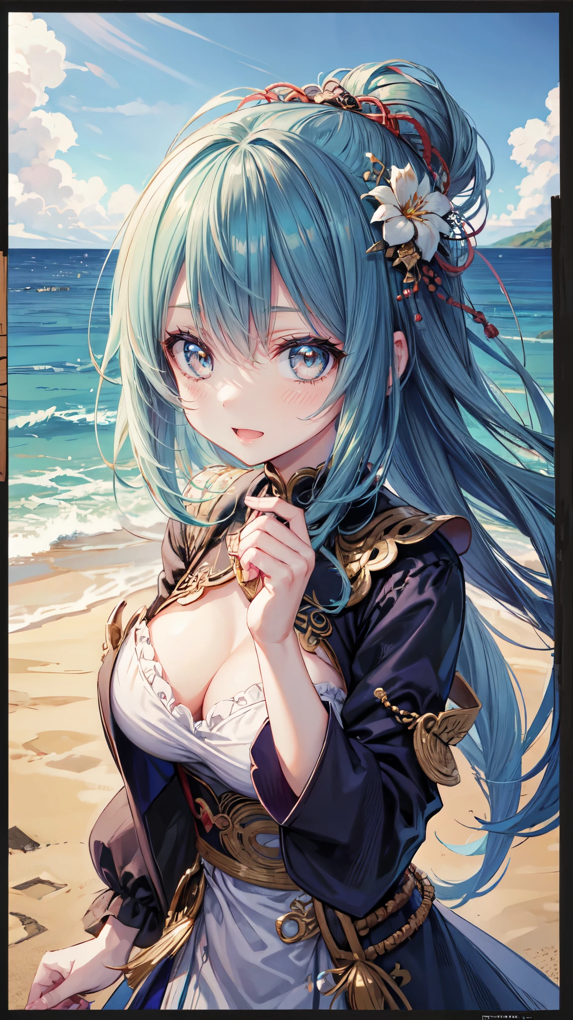 nahida genshin,Cute style,Antique clothes,Ocean park,Poster publicity style,Pose,Simetall,C cup,Happy expression, detailed face, detailed eyes, detailed eyes, detailed face, detailed hands