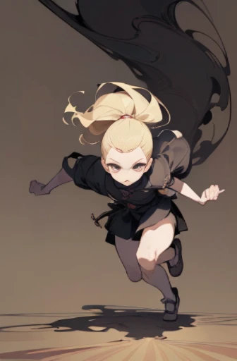 (,(masterpiece), (High resolution), (super delicate), (masterpiece: 1.2, highest quality), scribble, nightmare, doll-like face, cartoon style, rough sketch, Comic style illustration, Japanese painting, full body,(snap shot), flat illustration, creepy appearance, unique atmosphere、(high top fade:1.3)、blonde、running towards here