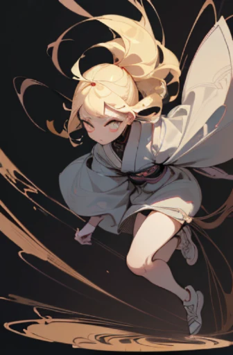 (,(masterpiece), (High resolution), (super delicate), (masterpiece: 1.2, highest quality), scribble, nightmare, doll-like face, cartoon style, rough sketch, Comic style illustration, Japanese painting, full body,(snap shot), flat illustration, creepy appearance, unique atmosphere、(high top fade:1.3)、blonde、running towards here
