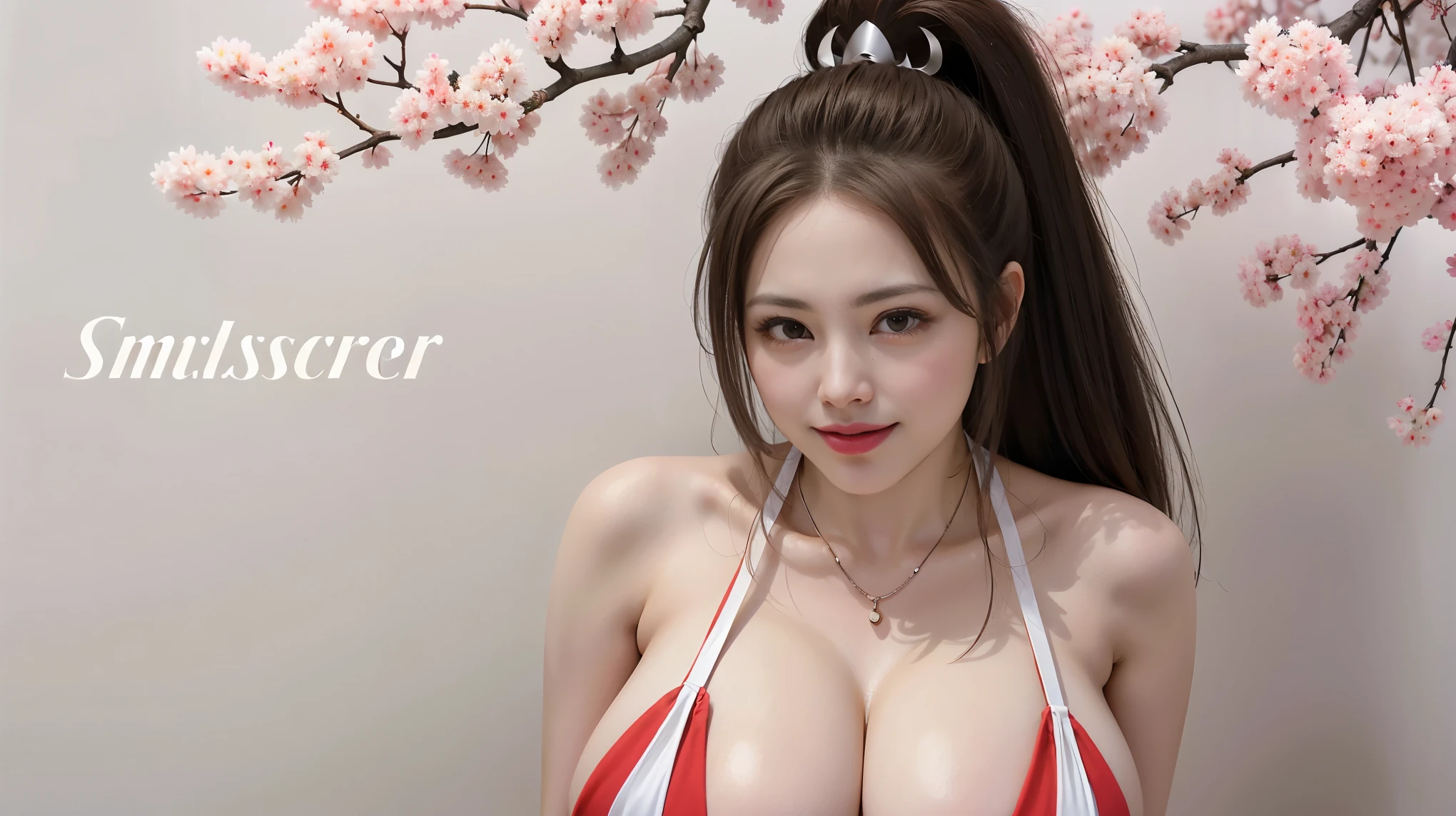 (best quality, masterpiece:1.2), (abstract background:1.3), (fractal art:1.1), (Tangled:1.2), (巨大的big breasts:1.2), actual, , 巨大的big breasts, 巨大的big breasts臀部, only, Leg length, Thick thighs, White skin, blush, brown hair, (long gray hair:1.2), big eyes, double eyelids, beautiful woman, 微smilingly, eyelash, Very rich facial details, ,having fun,smilingly,ear nipple ring,necklace,huge breasts,kneeling,big breasts,fantasy background,monochrome background,solid color background,prostitute,Cherry blossoms,sakura,individual,bust