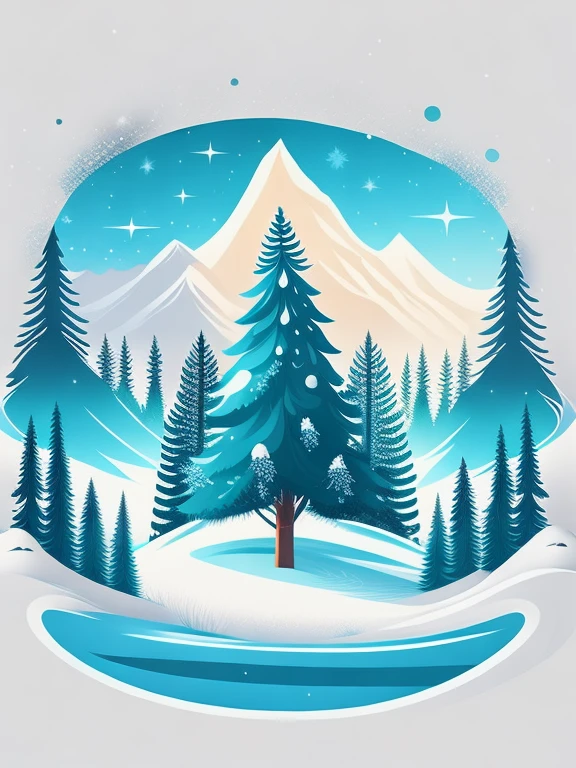 A spruce tree in a winter landscape, t-shirt design, rzminjourney, vector art