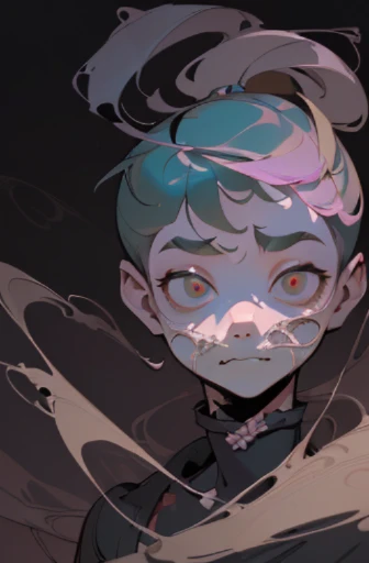 (,(masterpiece), (High resolution), (super delicate), (masterpiece: 1.2, highest quality), scribble, nightmare, doll-like face, cartoon style, rough sketch, Comic style illustration, Japanese painting, bust top,(snap shot), flat illustration, creepy appearance, unique atmosphere、(high top fade:1.5)、blonde、running towards here