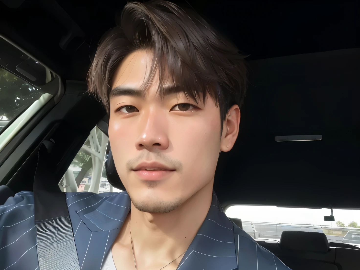 homem arafiado em um carro com gravata e colar, Hsiao-ron, lindo chad queixo, homem sul-coreano, rosto bonito, Sakimichan, Yanjun Chengt, tanaka suguru, Fotografia selfie 8k, hyung tae, lv, rosto bonito and beautiful face, Kosuke-ono, Kentaro, asian man