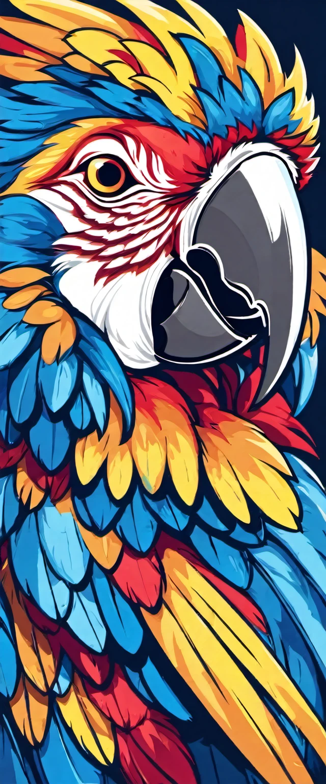 blue macaw flying head-on as if it were in the direction of the viewer with wings open with vector style using a maximum of 6 colors full body