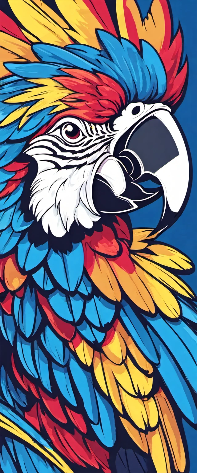 blue macaw flying head-on as if it were in the direction of the viewer with wings open with vector style using a maximum of 6 colors full body