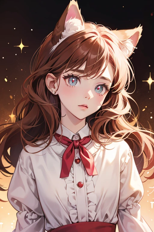 Felicity is a cat with creamy white fur, and reddish-brown hair. Felicity has lovely pink cheeks and big eyes. Her pupils are usually black, but turn red when she is surprised. Her ears are pink inside, and she has a small red nose. She looks similar to Merry, another cat villager, and initially wears the Dapper Shirt. SPARKLE; GLITTER