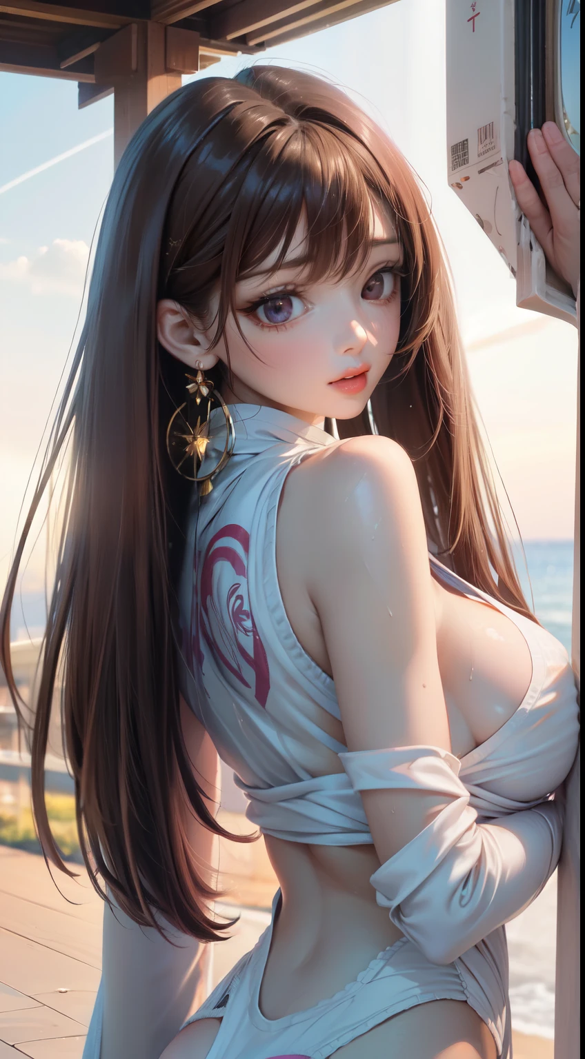 1 girl,(highly detailed skin),bent,,beautiful胸,big breasts,pale skin,pointed chest,erect nipples,(fantasy art,best image quality,surrealist portrait,(8K),Super realistic,最high quality, high quality, High resolution, high quality texture,high detail,beautiful,be familiar with,Very detailed CG,be familiar withテクスチャー,realistic facial expression,masterpiece,sense of presence,dynamic,bold),bob hair,(super thin hair),(super soft hair),(ultra straight hair:1.5),long flowing bangs,extra light coppery amber hair,hair above one eye、Sakurahime、全naked、naked体、naked、wearing a sailor suit、big breasts、big breasts、big 、show off your cleavage、I can see the pink nipples、sweaty, pale skin、Smooth skin like porcelain、smile、sexy look、trance expression、Viewers are watching、captivate your audience、facing forward、young woman、pure erotic face、the cutest in the world、sakurahime、I