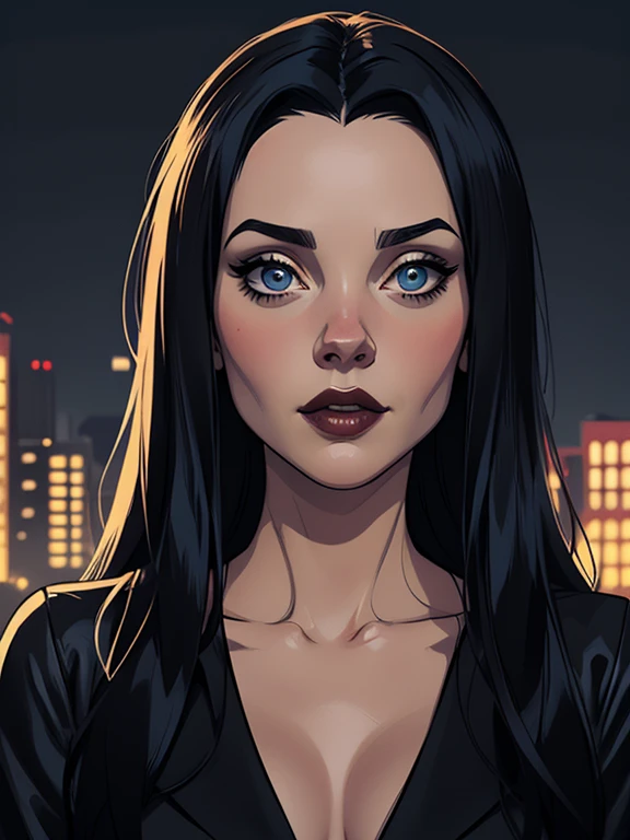 Personagem Christina Ricci cabelo preto estilo Morticia AddamsImagem de desenho animado de uma mulher .cartoon style illustration, estilo de arte dos desenhos animados, estilo de arte dos desenhos animados, digital illustration style, design de personagens altamente detalhado, arte digital detalhada fofa, City fan art, Design de personagens de retrato, beautiful digital illustration, retrato de alta qualidade, Arte em quadrinhos, young woman expressing sexual desire.
