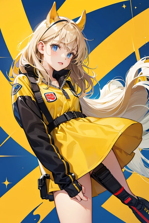 Filly is a yellow horse categorized within the ranks of the superhero characters. Just like ??? Cat, Agent S, Big Top, and Rocket, she sports a yellow helmet and an outfit both marked with their according number, branded with the 7-Eleven logo. Her legs and arms are striped with black and white and both her hooves and hands are brown with black on the top. SPARKLE; GLITTER