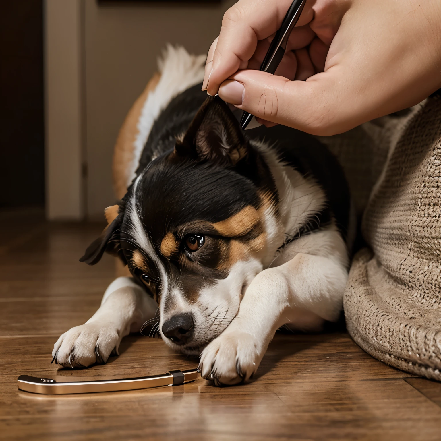 Draw dog calling on cell phone 
