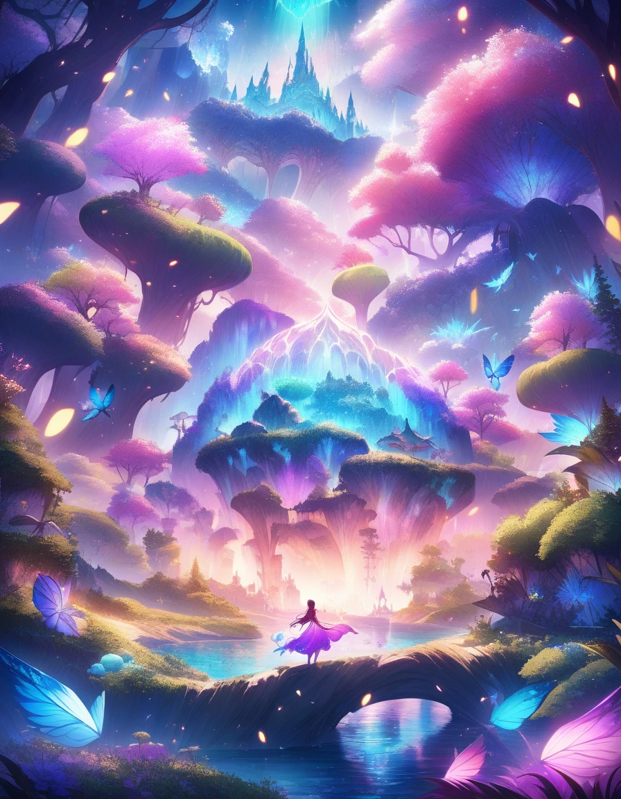 (a magical land, fantasy, dreamy atmosphere, vibrant colors, whimsical creatures, detailed foliage, surreal lighting, intricate details, mystical aura, enchanting landscape, imaginative world, ethereal beauty, surrealistic elements, mystical creatures, magical realism, vibrant and lively, fantastical realm, otherworldly beings, enchanting scenery, vivid and vibrant, whimsical characters, fantastical adventures, ethereal and mesmerizing, dream-like imagery, extraordinary world, mesmerizing colors)