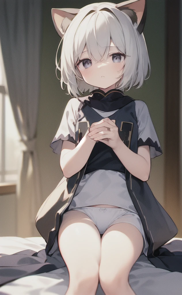 masculine hair, SHOTA, 1boy, FEMBOY, MEN, BOY, (masterpiece), best quality, expressive eyes, perfect face, small body, blush, huge ass, short hair, medium length boy's white hair, white cat ears, black stockings, black thigh high stockings, black pullover, light blue eyes, white little angel wings, black small briefs, lump between legs, head on, black pullover, fluffy hair, flat chest, medium length hair, black choker, hair clip color pink, even bangs, very short hair, HAIR COLOR WHITE, gender male, hair boy, flat chest, white hair, boy hair, boy's white disheveled hair, 1boy, dark gray sneakers, waist-length shirt, main character male, huge ass, black pullover, white cat ears, huge ass, giant thighs, white cat ears, fitted pullover, black panties, only black clothes, hole between the thighs, tight long stockings, erection, circular ass, Small waist, small curves, big butt, underpants smaller than the ass, short pullover, tight clothes, boy, men, big fat thighs, aesthetic, round big thighs, little angel wings, cute light blue eyes, black pullover, very light skin, highly detailed, ass and thighs bigger than body, black socks, BOY, child. kid, MEN, male character, 1 character, 1 person, tiny curves, tiny hips, giant thighs, corean hair, perfect bangs with the left part uncovered, very flat chest, cute huge thighs