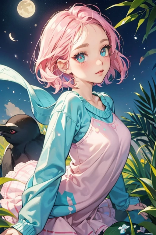 Friga is a navy blue penguin with a light-pink complexion, turquoise blue eyeshadow, dramatic mascara, and pink blush. She has dark blue hair on her forehead that is combed down. Her flippers (arms) are the same color as her back and tipped with a light pink crescent moon shape. She has yellow feet and a large beak. She wears the picnic shirt from Wild World to New Leaf (and in HHD). In New Horizons, she wears the candy gingham tank. In Animal Forest, Friga's face is a slightly more vivid pink, her eyes are smaller with powder blue eye shadow, her cheeks are a bright red, and her hair is dark bluish-purple. She wears a cozy sweater in the game as well as in Animal Crossing. SPARKLE; GLITTER