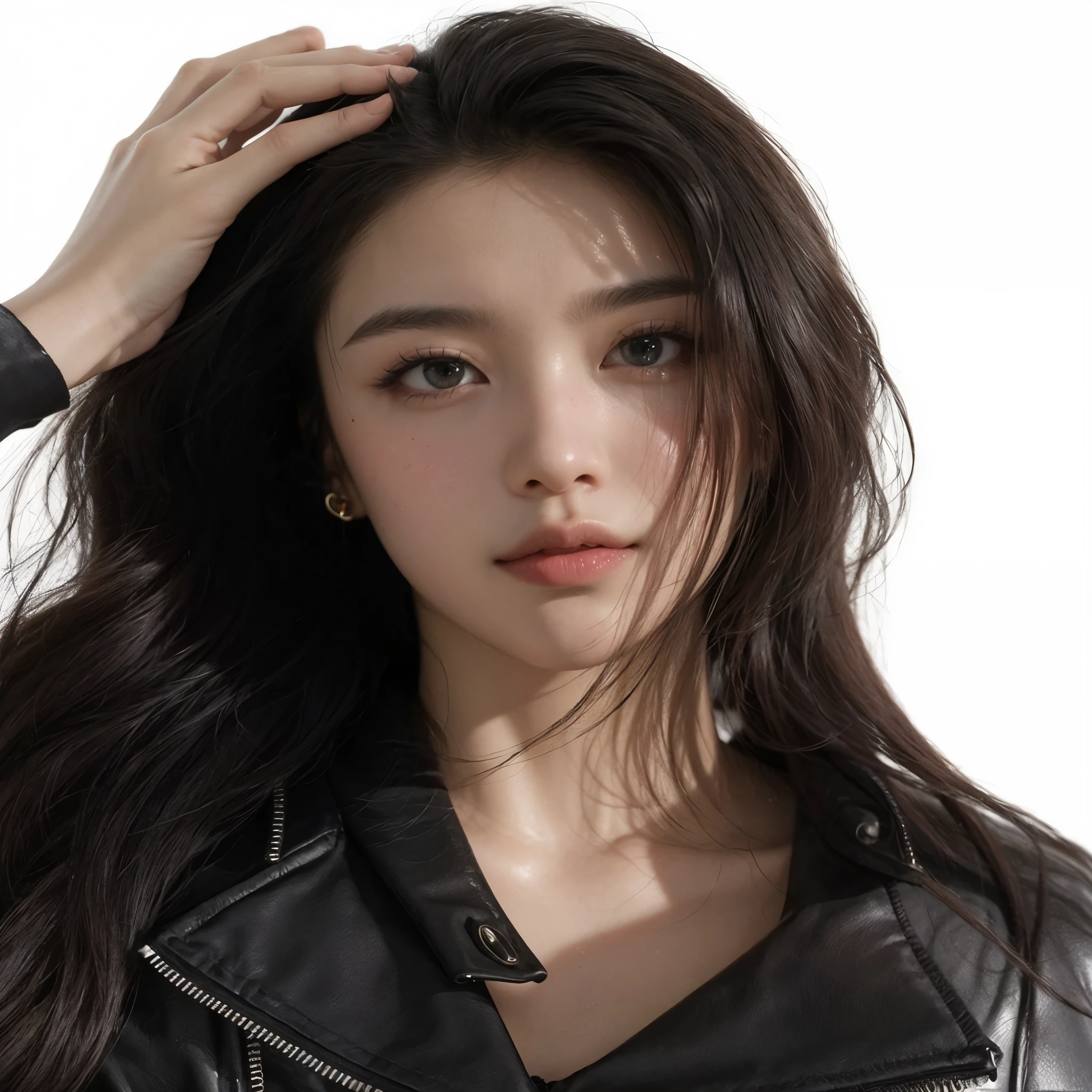 Araffe mulher com cabelo escuro longo vestindo uma jaqueta de couro preta, Xianxia, li bingbing, fã bingbing, Xision Wu, Lulu Chen, gongbi, linda mulher sul-coreana, Yun Ling, dilraba dilmurat, wenfei you, sha xi, artgerm e ruan jia, li zixin, Xianxia fantasy, jennie BLACKPINK 