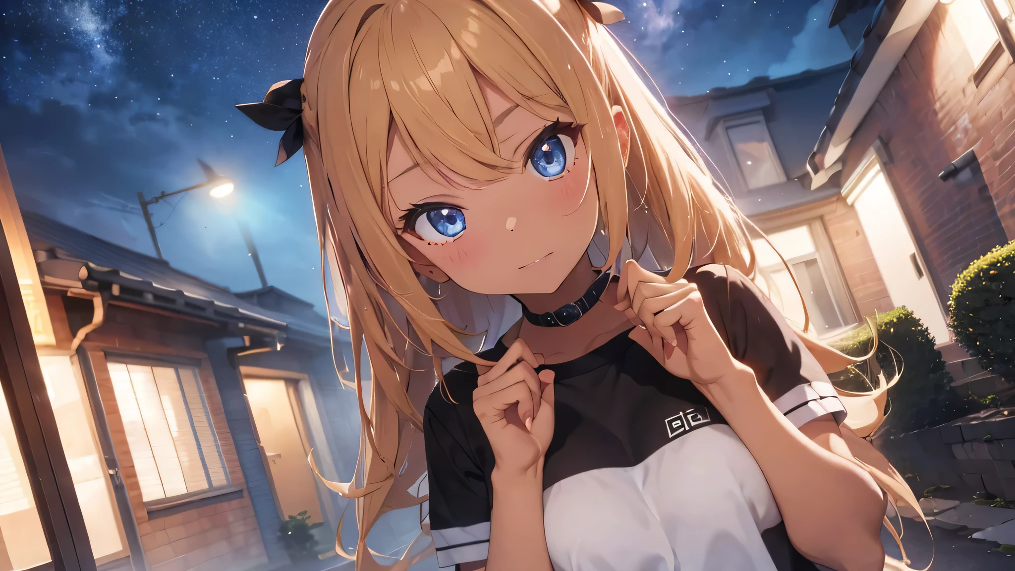 best god quality, Ultra-detailed, perfect Anatomy, (Draw a gyaru excitedly at a house party at night), 1girl, is a excited beautiful tan girl, gyaru aesthetic, dark skin gyaru, tanline skin, (dark skin*2), (dirty blonde hair + wavy hair*1.2), (red gyaru accessories*1.2), Full limbs, complete fingers, groin, Beautiful blue eyes, well-proportioned tan gyaru, smug eyes, gyaru clothing, at a house party, High resolution, Best lighting by professional AI, night club, party club, looking at viewer, (((One girl in middle))), (((SOLO))), (house party in background)