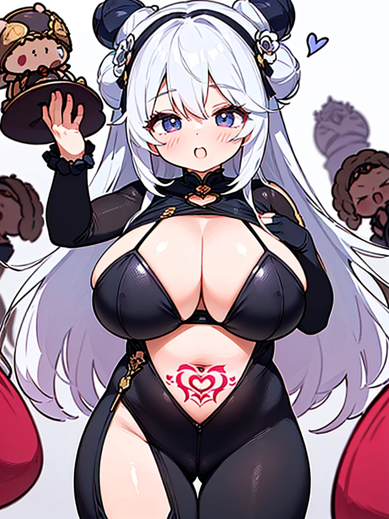 1womanl, (Beautiful fantasy woman crazy about bodysuit), masutepiece, Beautiful, of the highest quality, cleavage, ((((Colossal tits)))), busty, Fantasy Inn, Fantasy, Silver hair, hair in bun, Long hair, Ballerina Frill, Headshot from the thigh, (corruption), (((Greedy Baby))), One with a heart tattoo in the crotch, (((Goddess of Desire)))