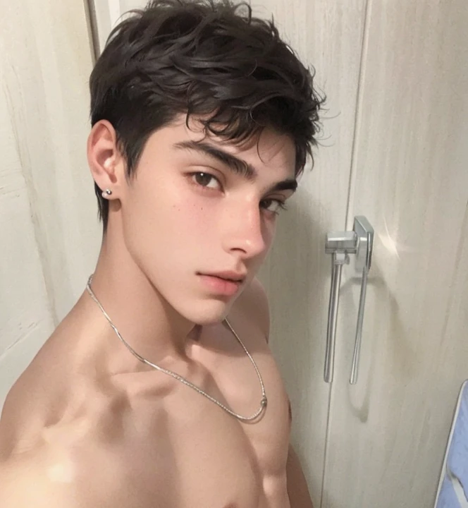 There is a shirtless young man standing in a bathroom., 18 years, Caio Santos, jovencito, , lindo joven, tommy 16 years oldcta y chico, Mateo 9 5, 22 years, hermoso joven, 21 years, diego fernandez, icarus oak, cara hermosa perfecta