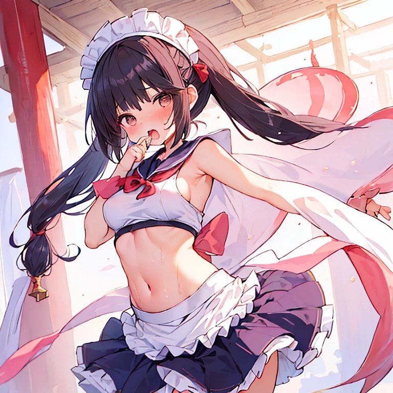 ((日本人のgirl1人、aldult)), ( petite)), black hair、brown hair、masterpiece, 最high quality, high quality, Highly detailed 8K wallpaper,amusement park、Hard taming、tropical night、intense heat、heavy breathing、Breathing、Sweat、headdress、cute girls、Cute Maid、bold pose、(open your mouth wide、salivate)、big nipples、Waiting for orders、No correction、Mouth tingling、(girl、Classmate、squid belly、pink wearing)、（No underwear）、beautiful flat chest、（激しいSweat）、(Saliva volume:1.4）、(female primary school student、Cute belly、Prephysiological、Swelling belly、Pussy spread、Squirting）、（Stroking the stomach:2）、(A face that looks comfortable、beautiful face）、（Serving）、（Trembling in the lower back:2）、Life-size、in front of the camera、Walking with your legs together