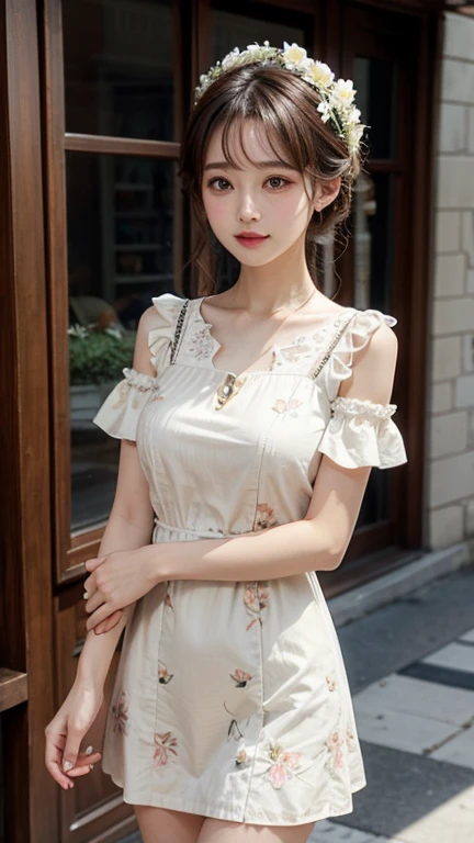 dress cream color thin flower pattern , medium breast