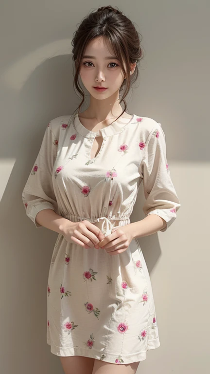 dress cream color thin flower pattern , medium breast