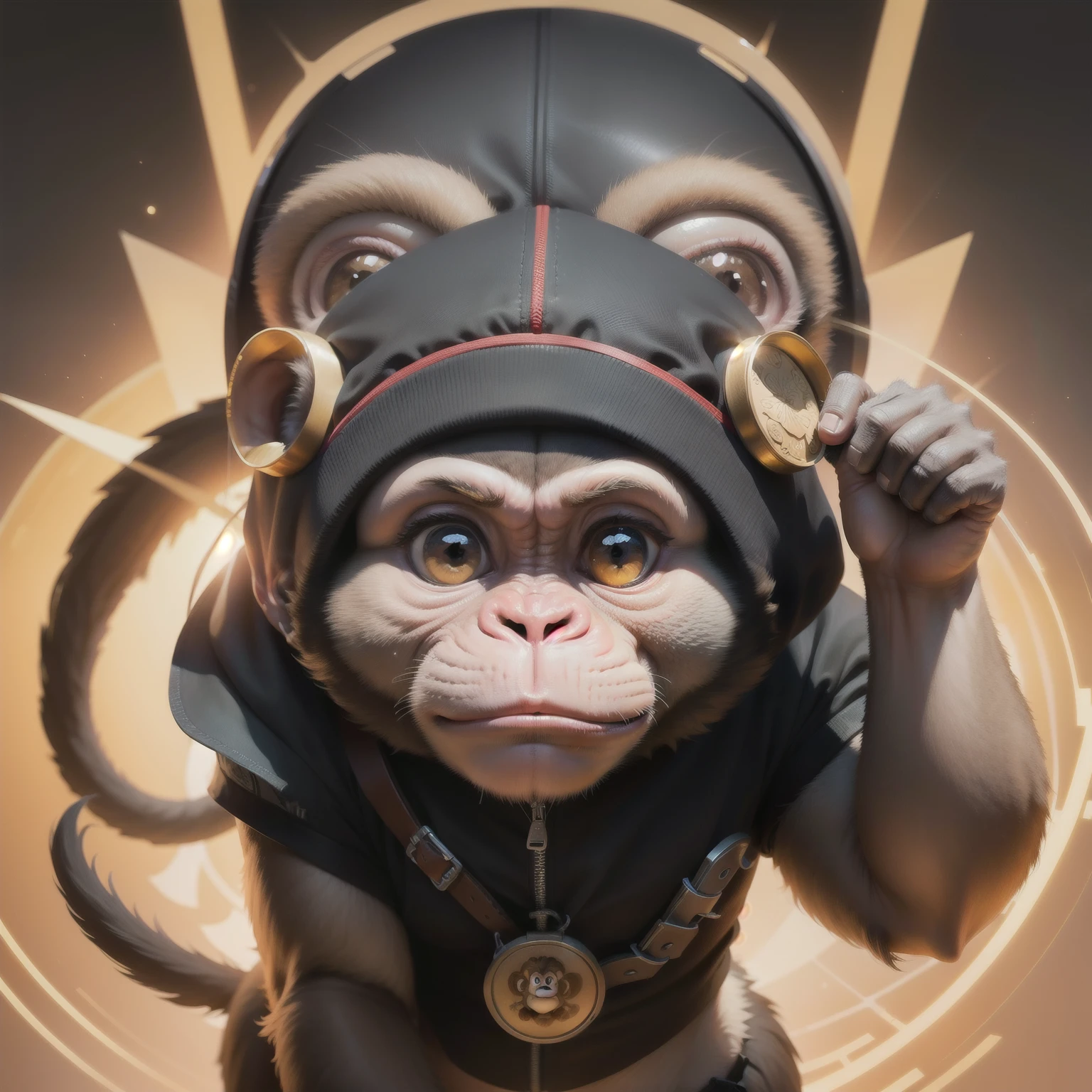 creating a vector logo, monkey theme, Meme coin , clearly delineated, centered design, Leonardo's Diffusion Reference as a reference point in the journey, 8k resolution image, rendered using Graphics engine 5, 3D image, complete frame --s2. This vector logo features a cute and playful monkey design, representing a meme coin. The design is centered, with the monkey's face prominently displayed towards the front, creating a strong visual impact. The resolution is an impressive 8k, ensuring the vector logo looks crisp and clear, even when scaled up or down. The graphics estilo pepe coin