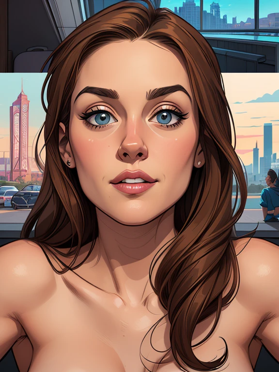 Personagem mulher estilo atompunk Fallout 4 cabelos pretos  atriz Ella Purnell com marcas de guerras Imagem de desenho animado de uma mulher .Ilustracaoo estilo desenho animado, estilo de arte dos desenhos animados, estilo de arte dos desenhos animados, digital illustration style, estilo atompunk design de personagens altamente detalhado, arte digital detalhada coragem,actress Ella Purnell with black hair slim body Forest fan art, Design de cabelos pretos personagens de retrato, beautiful digital illustration, retrato de alta qualidade, Arte em quadrinhos, s . Eyelined eyes, medium bust and wonderful sexy clothes. image expression of sexual desire from waist to head illustration atompunk style Fallout 4 The perspective is from below, enfatizando a majestade e o poder da Gigante."atriz Ella Purnell cabelos pretos