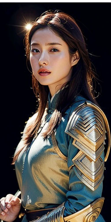 realistic, High resolution, soft light,1 female, alone, hip up, glowing skin, (detailed face), chinese armor,