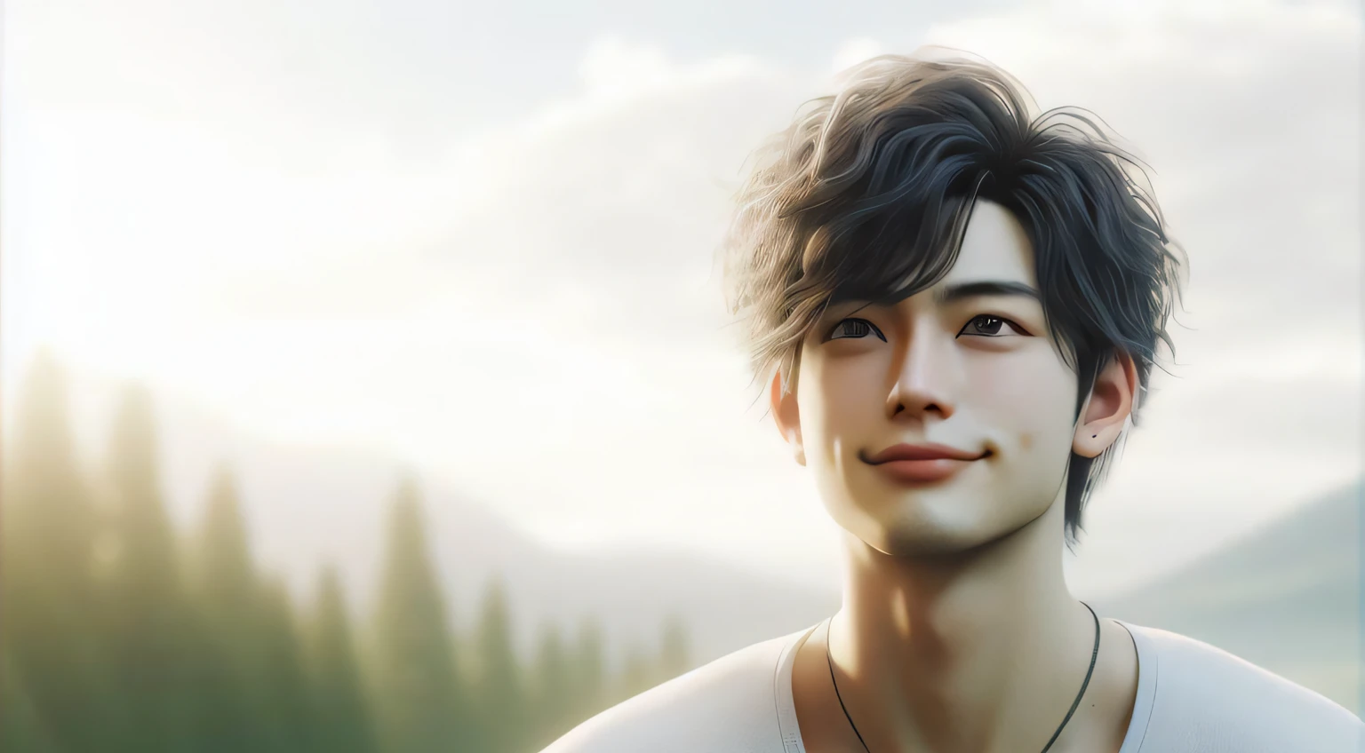 there is a man sitting in the grass making a heart with his hands, makoto shinkai. digital render, makoto shinkai. octane render, realistic anime 3 d style, handsome anime pose, makoto shinkai and tom bagshaw, smooth anime cg art, artwork in the style of guweiz, realistic anime artstyle, realistic artstyle