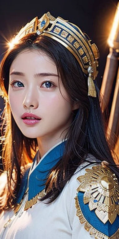 realistic, High resolution, soft light,1 female, alone, hip up, glowing skin, (detailed face), chinese armor,