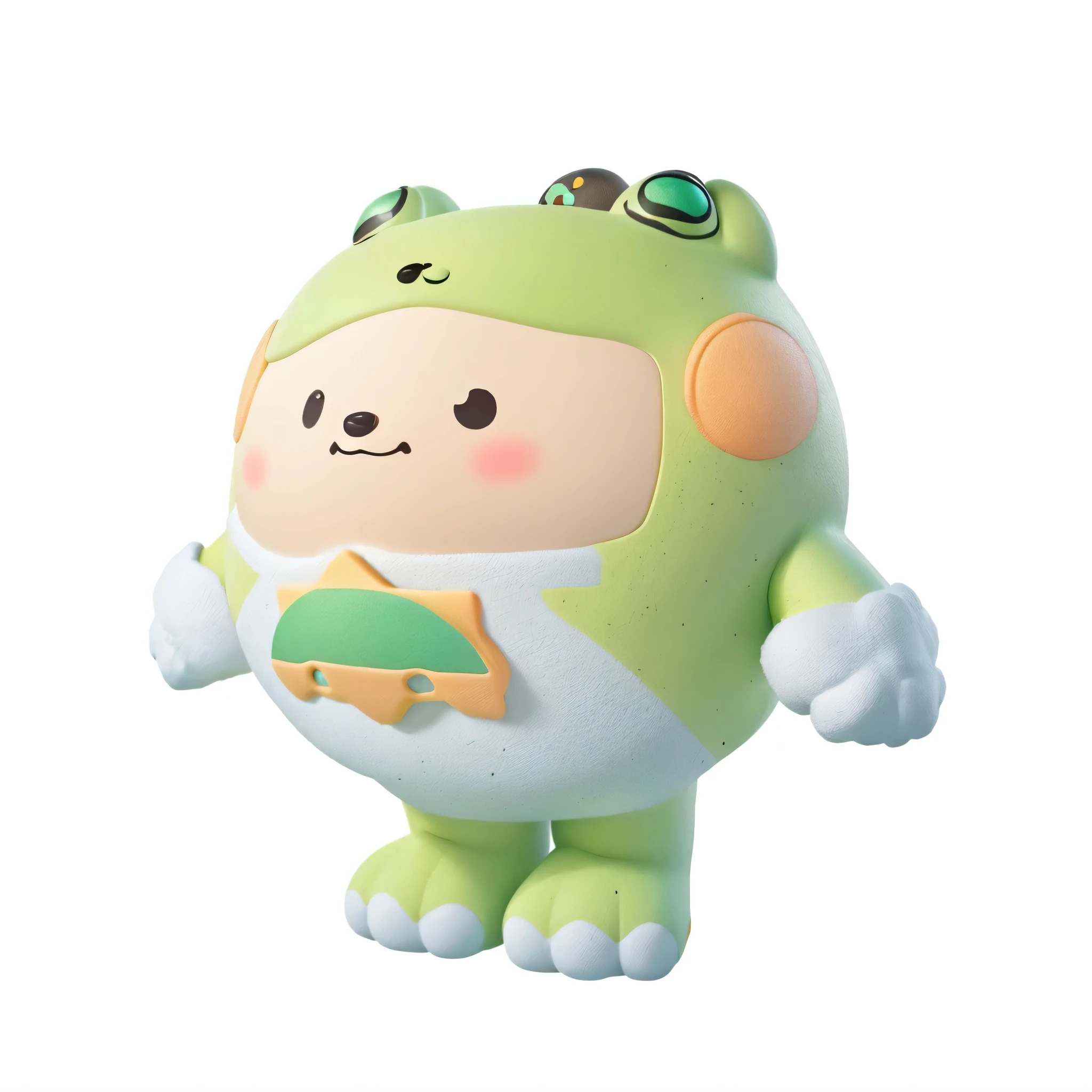 There is a green toy,There are faces and eyes,wearing frog suit,cute expression,Close-up of toys, Cartoon characters, Lovely character, FBX, Lovely 3 d render, frog, Lovely! C4D, video game character, game character,Super detailed 3d characters, 3D characters, kungfu Panda, octane rendering, calf, Toy character design, spot,4k,8k,ultra high definition,smooth material