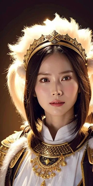 realistic, High resolution, soft light,1 female, alone, hip up, glowing skin, (detailed face), chinese armor