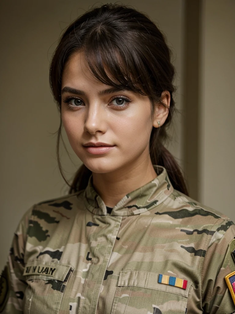 Beautiful girl in army military outfit, imagem por inteira