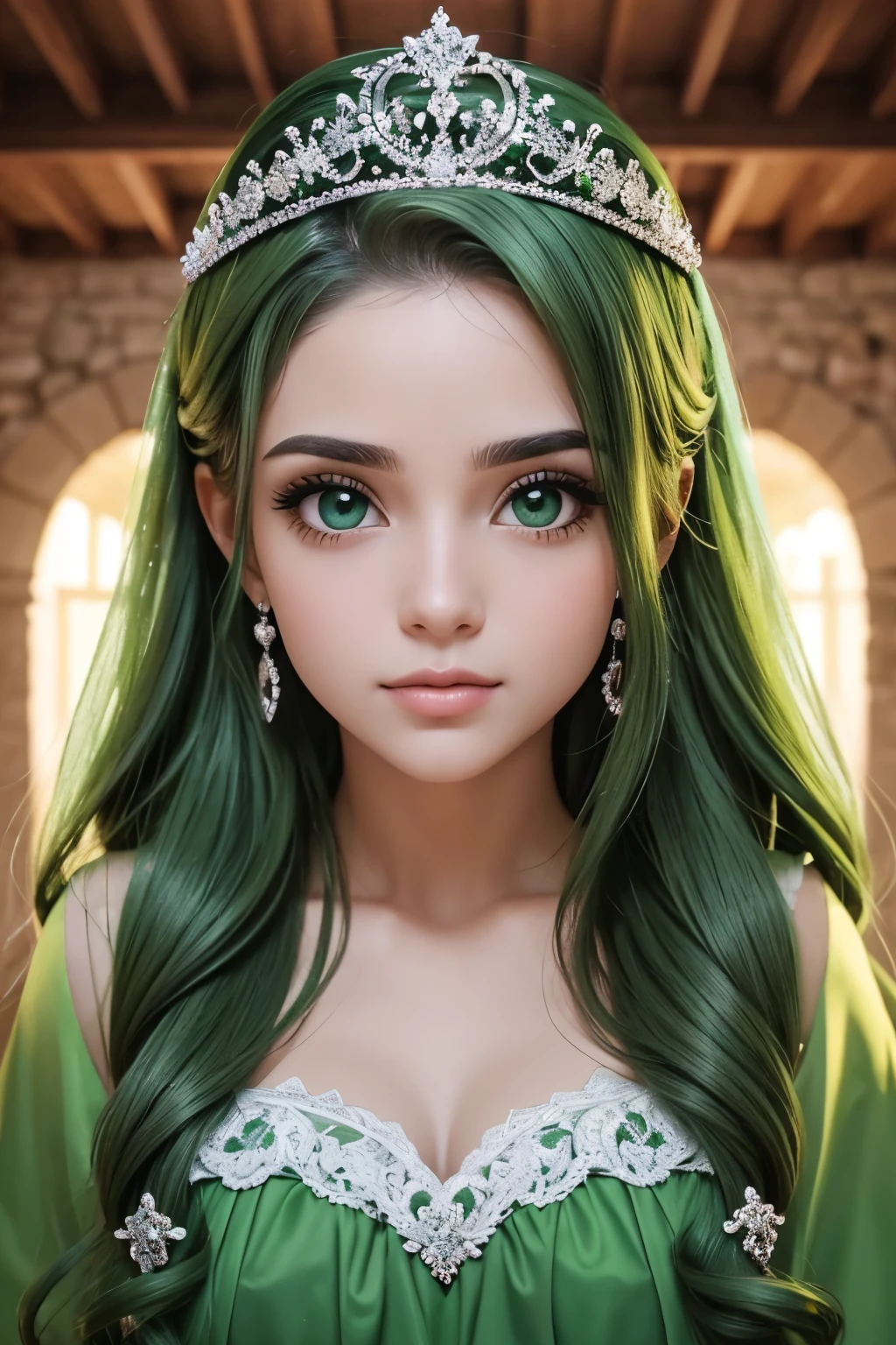 FOTO DO PEITO PRA CIMA DE UM LOIRA SUPER LINDA DE OLHOS VERDES E UMA TIARA DOURADA NA LINHA DO CABELO