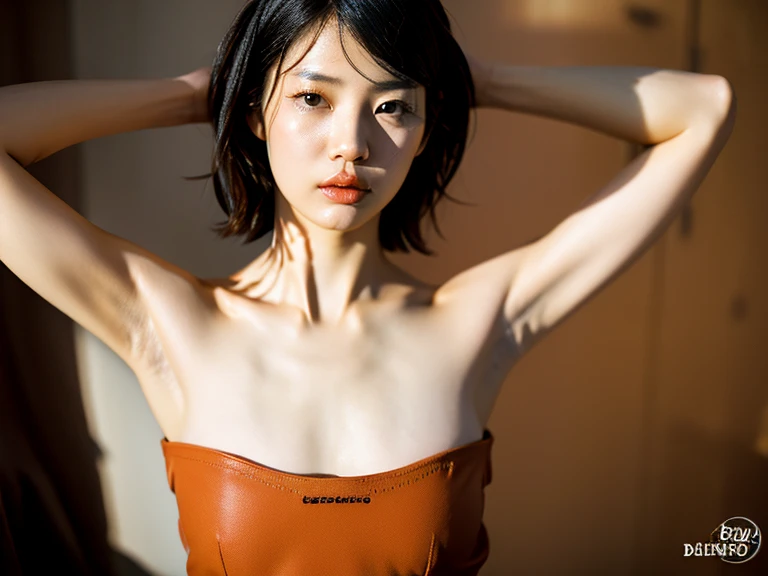 Cinematic Photo of a beautiful korean fashion model bokeh train, naked portrait, nude photography, naked portrait, detailed armpit, pussy pubic hair, thick pubic hair, shiny nipple 