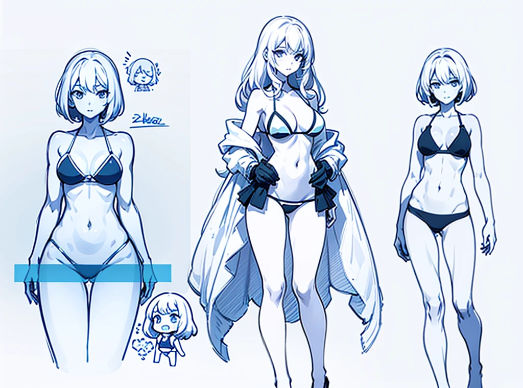 sketches of a woman in a bikini and a bikini top, oppai proportions, realistic body proportions, realistic proportions sfw, anime proportions, realistically proportioned body, female bodies, stylized proportions, detailed body shape, feminine proportions, realistic proportions, realistic body shape, different full body view, realistic proportions!!, proportions off, thick outlines, chibi proportions