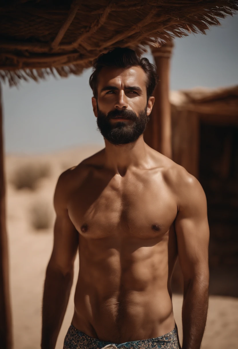 Handsome beard Turkish guy tall thin shirtless desert bikini showing armpit 