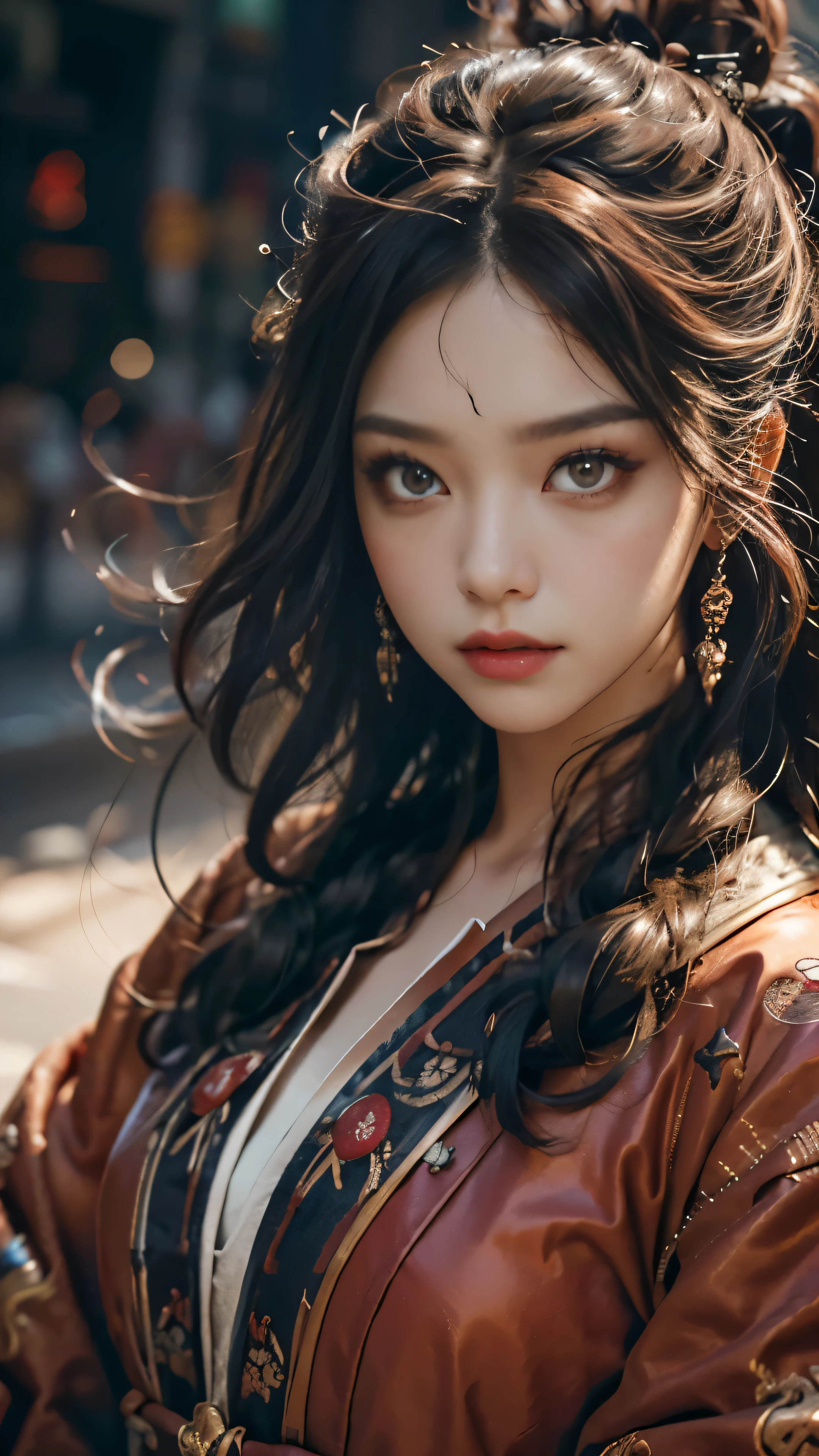 Face: A closeup shot of a PunkAI character's face reveals extremely detailed features, each line and wrinkle meticulously rendered in 4k resolution. The shiny, vibrant red eyes, adorned with symbol-shaped pupils, are captivating, reflecting a fierce and determined expression. Brown hair, styled in a messy yet intentional manner, frames the face, while black bangs cascade over the brow. Star-shaped pupils and black nails add an intriguing touch, accentuating the character's unique identity.
Clothes: The PunkAI character's clothes are just as detailed as their face, with each thread and texture visible in the 8k close