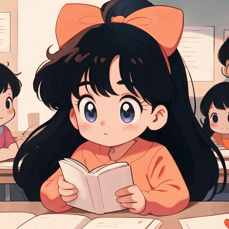 anime girl reading a book in a classroom with other children, 4k manga wallpaper, garota lofi, estilo anime 4k, visual de anime de uma linda garota, estilo de arte fofo, linda garota de anime, cute anime, in the art style of 80s anime, estilo de arte anime moe, DLC, Estilo de arte de anime dos anos 90, kawaii anime manga style